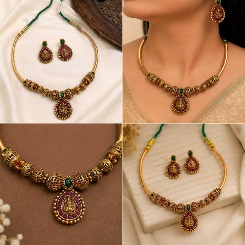 Traditional Antique Gold Plated Lakshmi Pendant