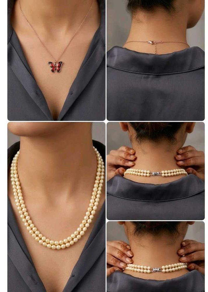 Elegant Pearl Necklace and Butterfly Pendant