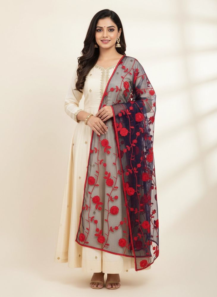 Red Floral Dupatta