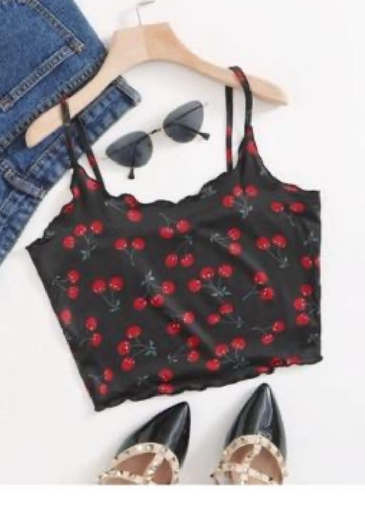 Cute Cherry Print Crop Top