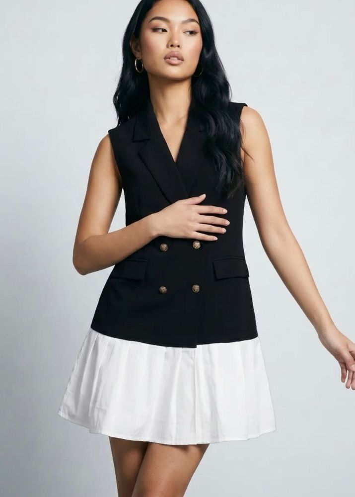 Chic Sleeveless Blazer Shirt Dress