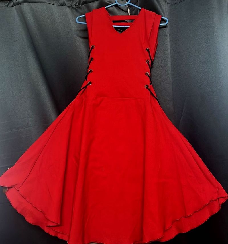 Red A-Line Dress with Lace-Up Sides