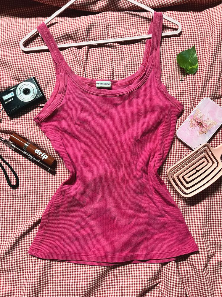 Hot Pink Y2K Ribbed Tank Top