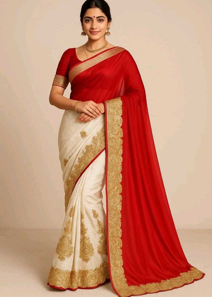 red ♥️ net embroidery saree