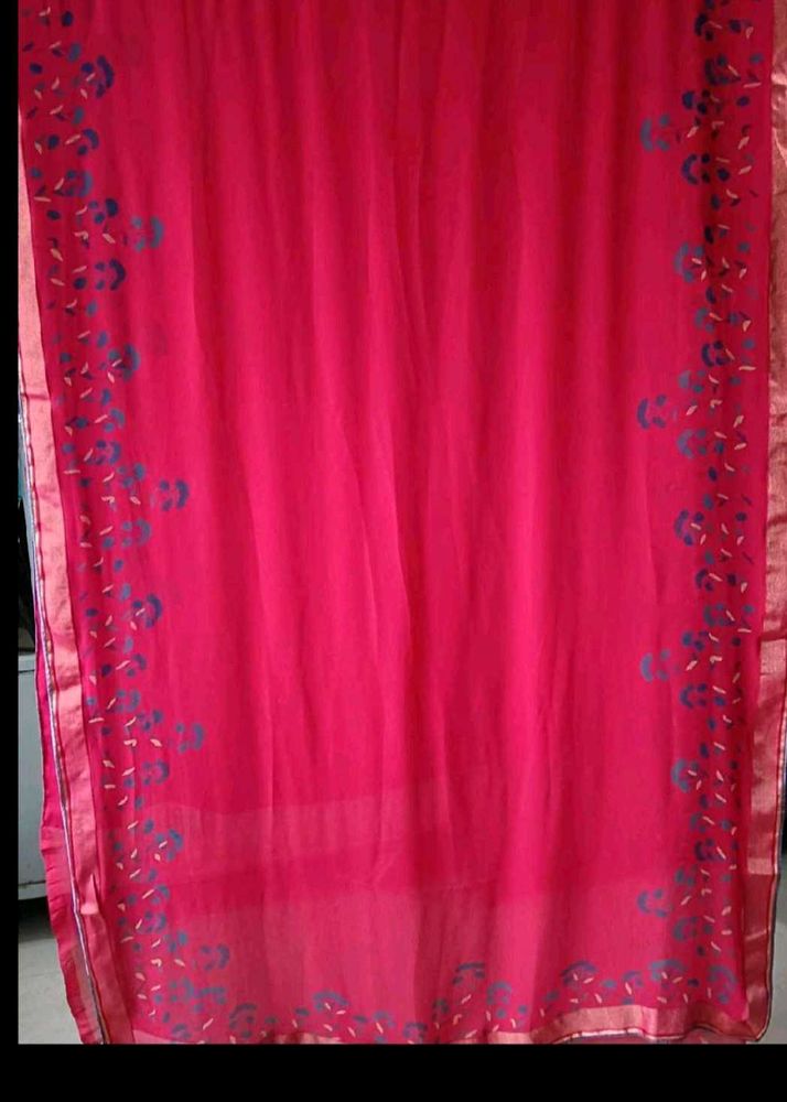 Vibrant Pink Saree with Floral Border