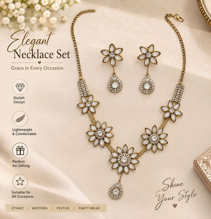 Chic Floral Necklace &amp; Earring Set