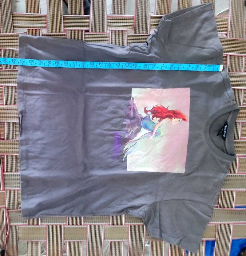 Grey T-Shirt with Ariel Graphic Print