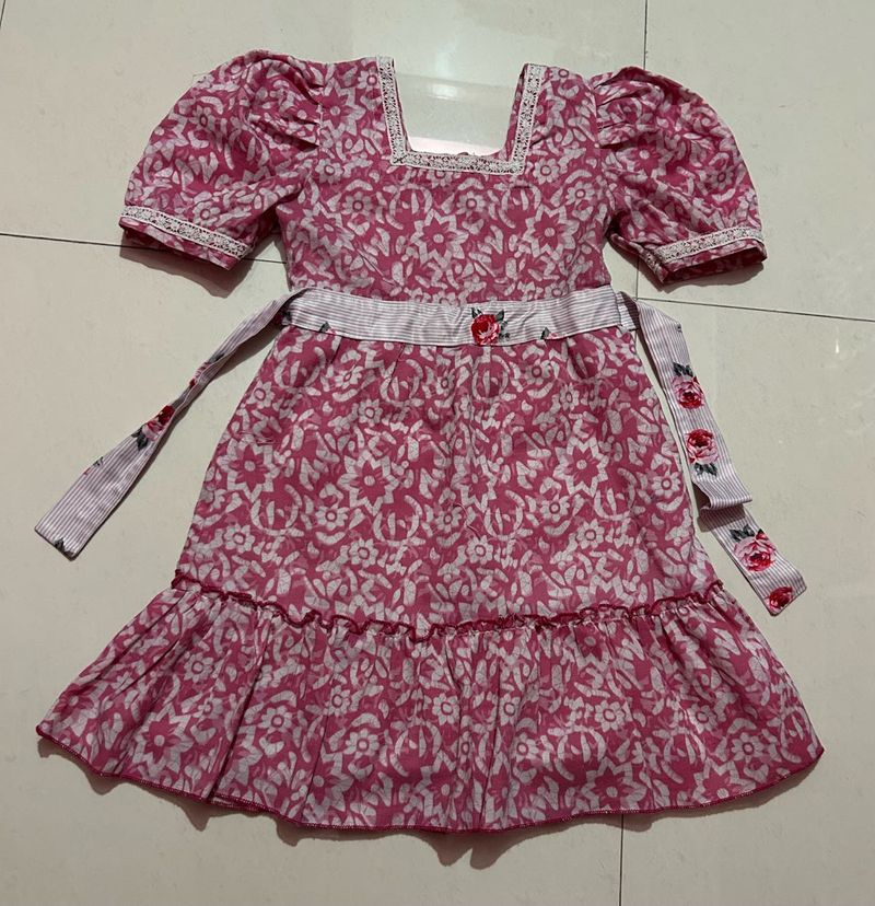 Pink Floral Print Dress