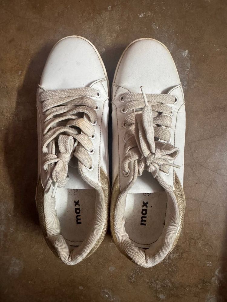 White and Gold Sneakers