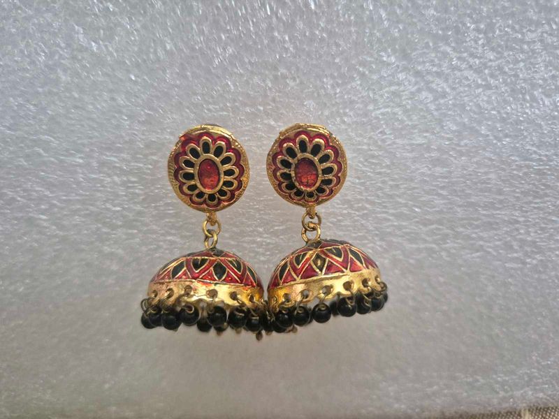 Red &amp; Black Jhumka Earrings - New