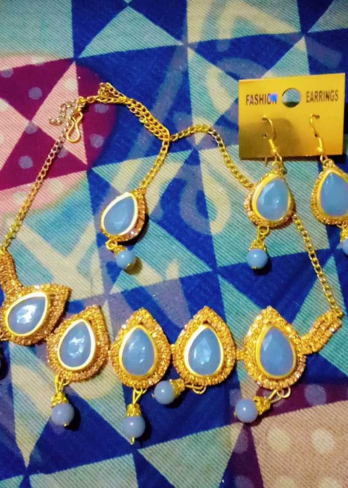 Grey Stone Necklace &amp; Earring Set