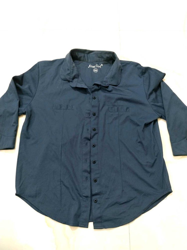 Women's Blue Button Down Shirt - XXL