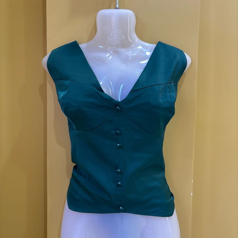 Elegant Teal V-Neck Button-Up Top