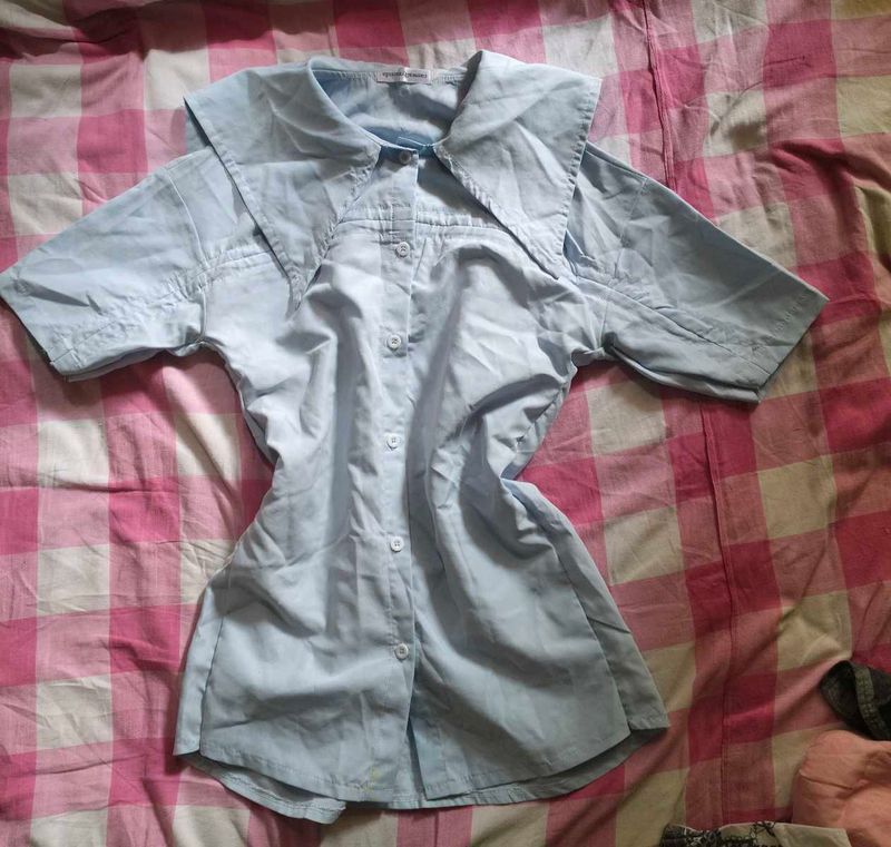 Light Blue Collared Button-Up Top