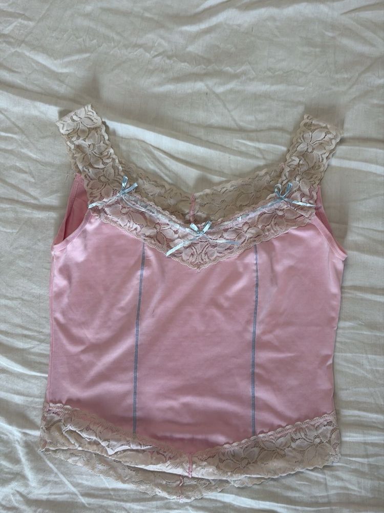 Coquette Pink Lace Trim Cami Top