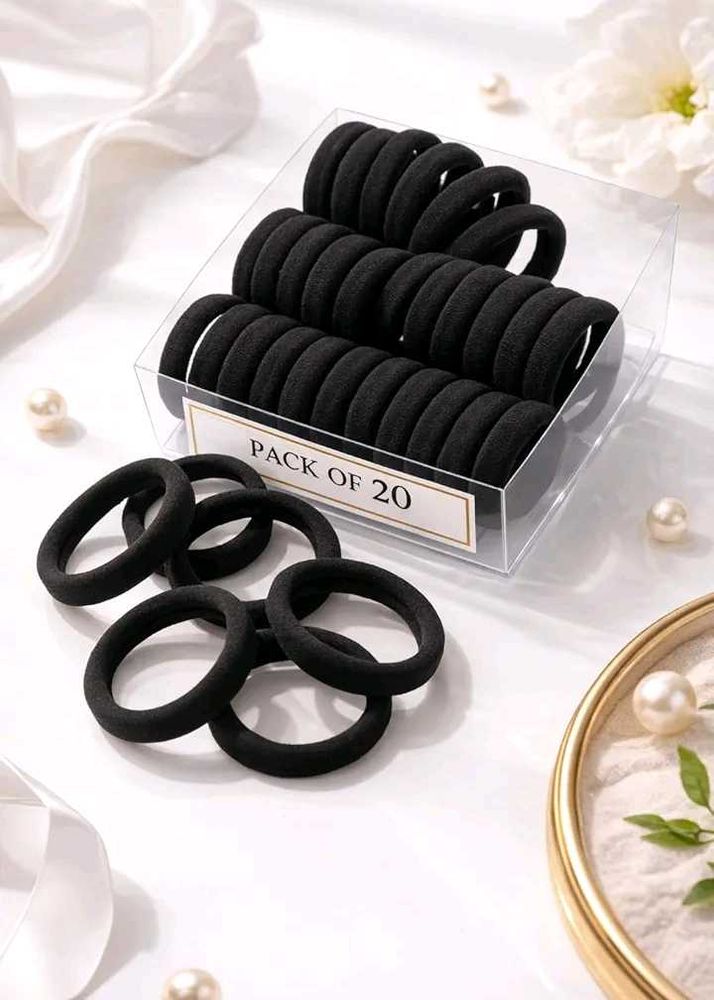 Premium Black Hair Rubber Bands for Women - 20Pcs