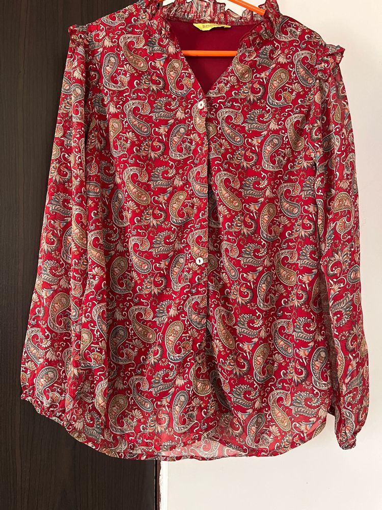 Paisley Print Ruffle Blouse