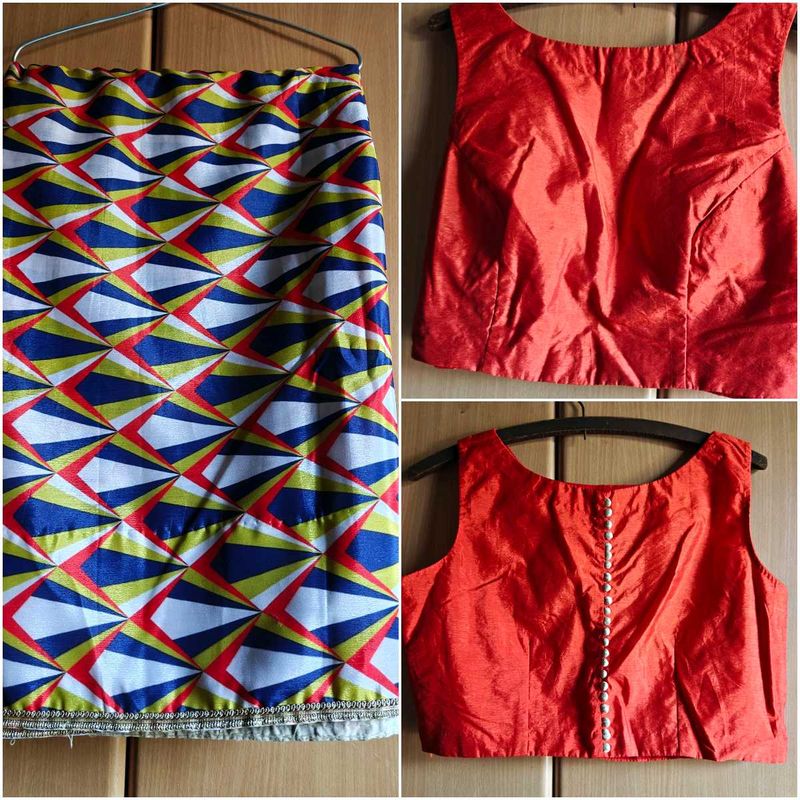 Vibrant Ethnic Blouse and Saree Set