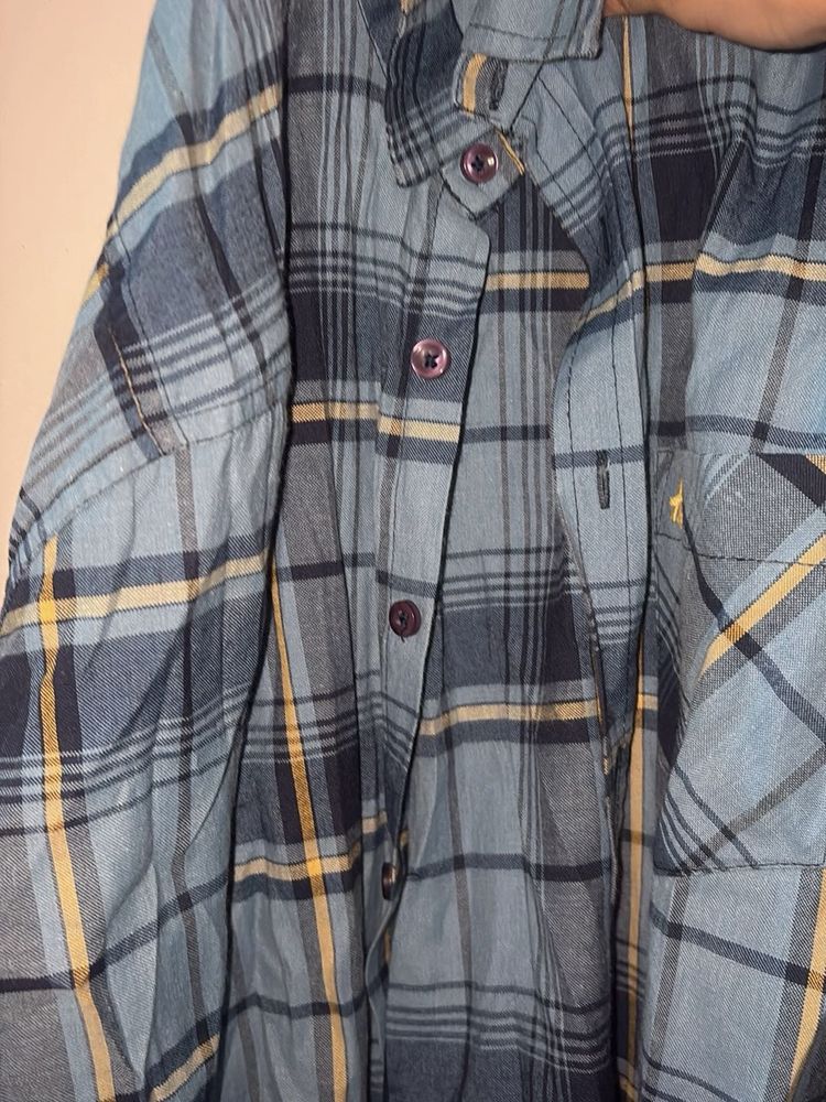 Blue Plaid Button-Up Shirt