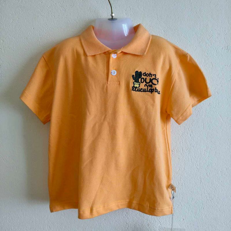 Cute Orange Polo Shirt with Cactus Design