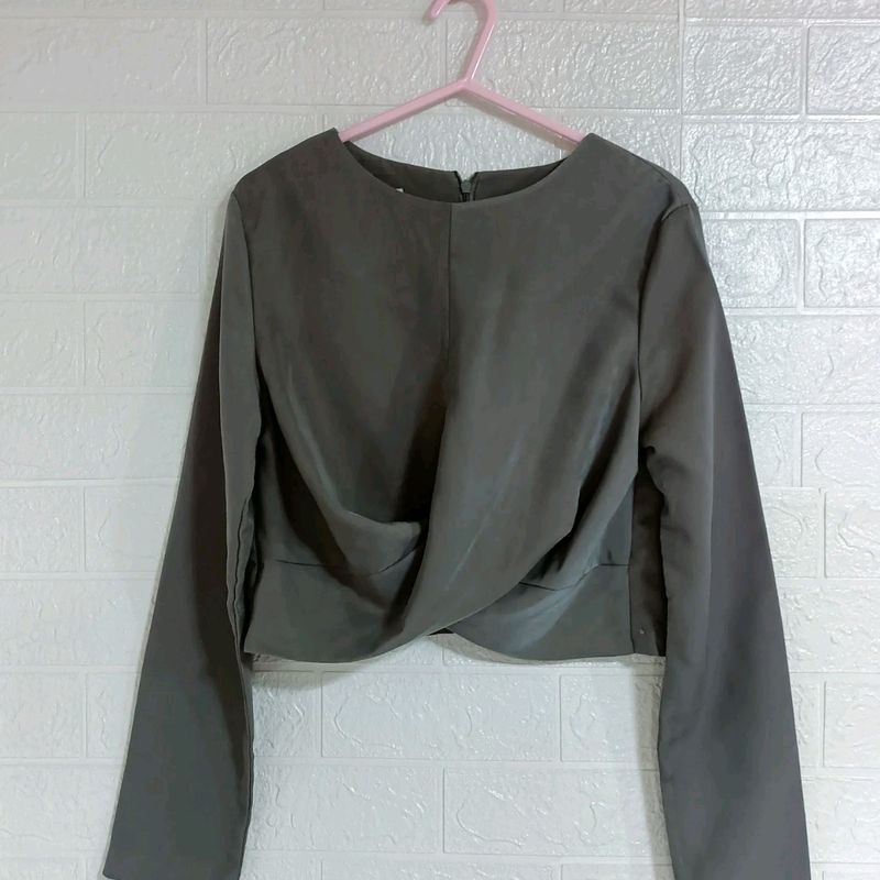 Olive Green Twist Front Long Sleeve Top