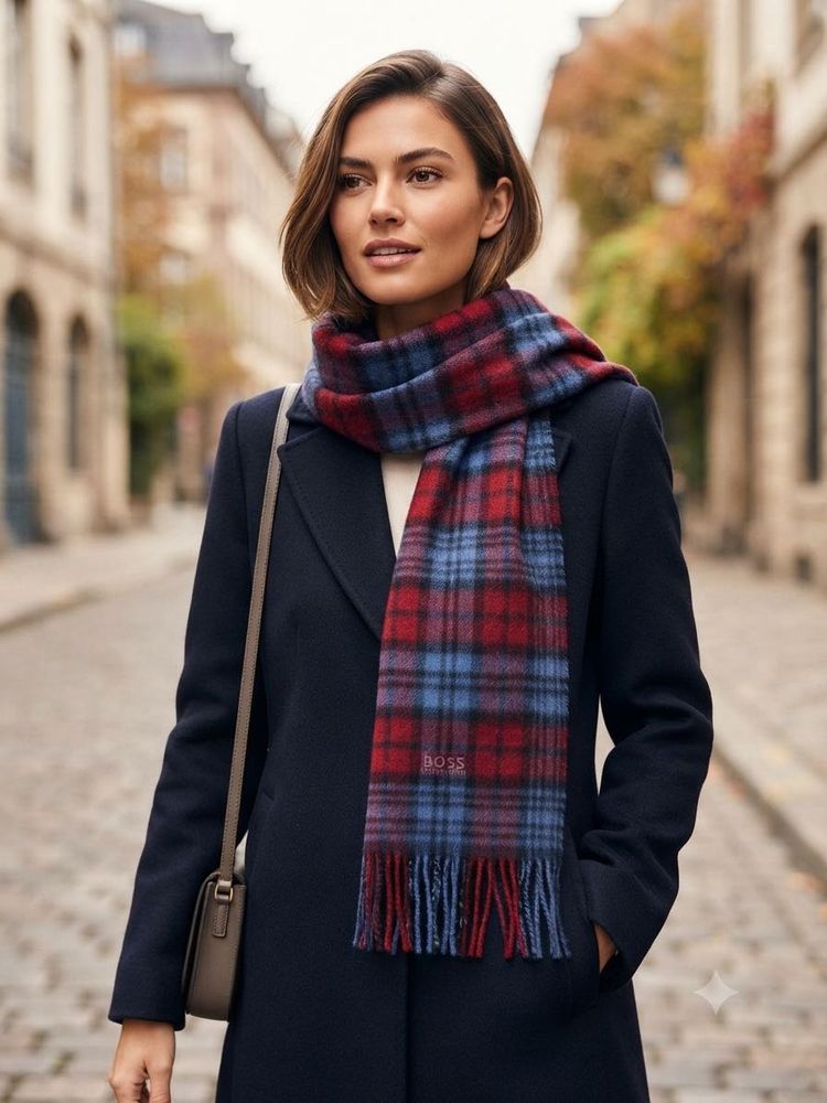 BOSS Plaid Wool Scarf
