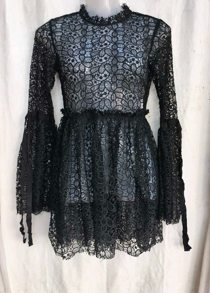 1139. Black Lace Bell Sleeve Mini Dress