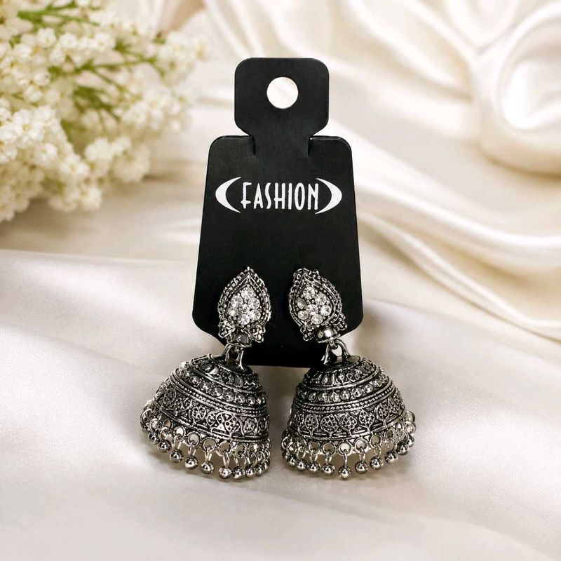 Oxidized Silver Jhumka Earrings