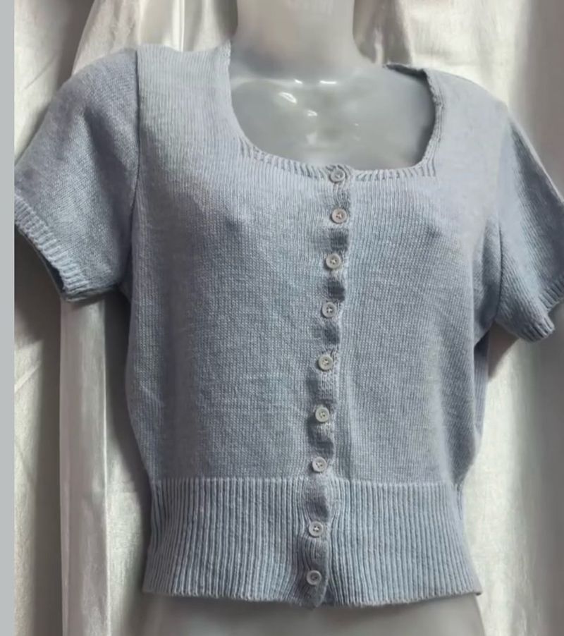 Cute Light Blue Button-Up Top