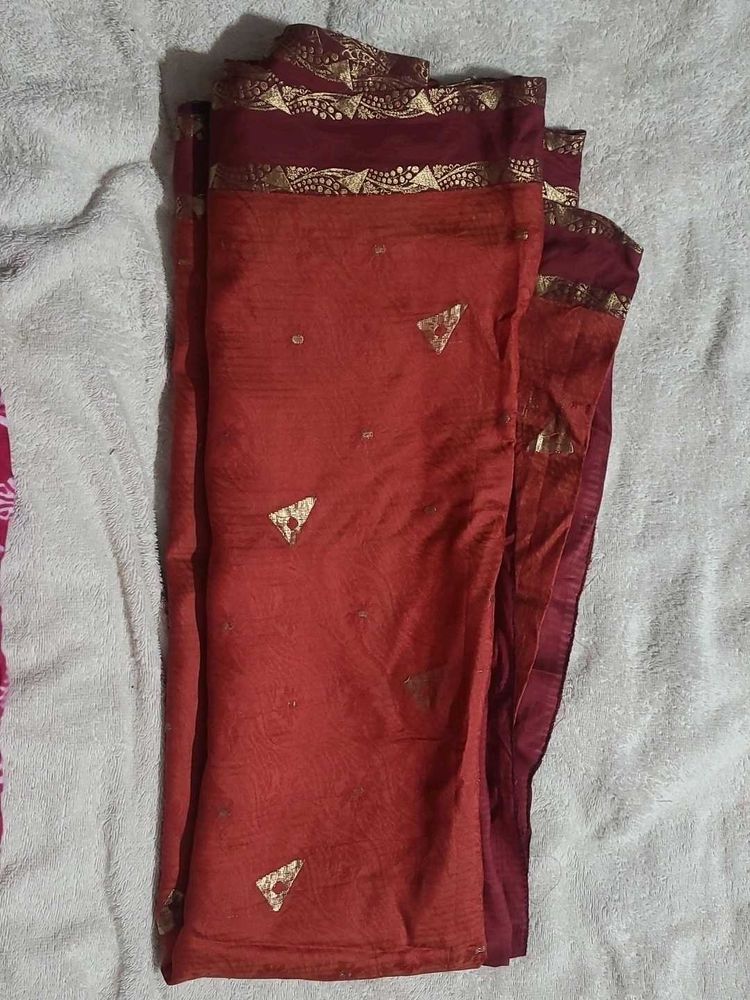 Red &amp; Gold Embellished Saree