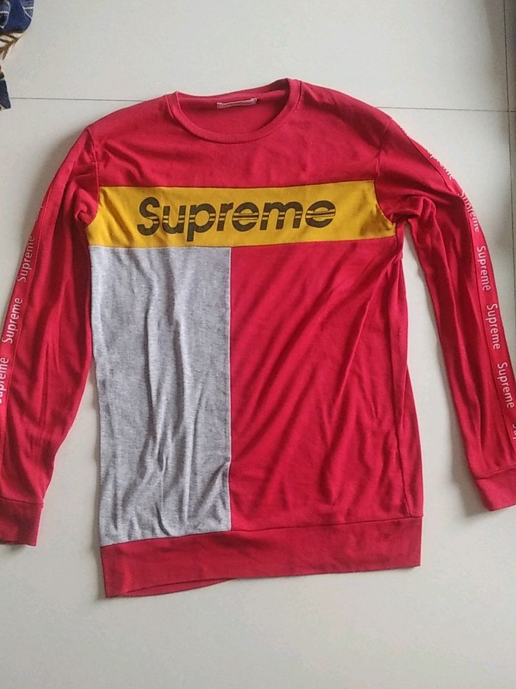 L size SUPREME red-grey sweatshirt for men