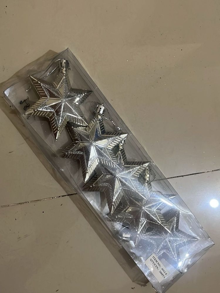 Sparkling Silver Star Ornaments (Set of 5)