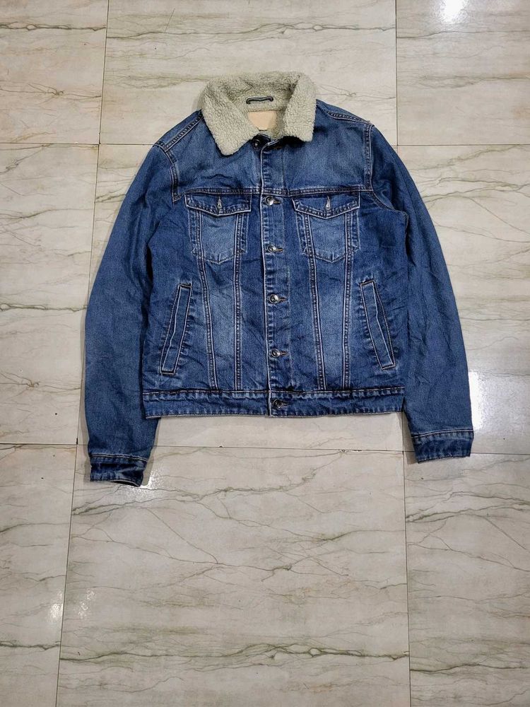 Denim Jacket with Shearling Collar