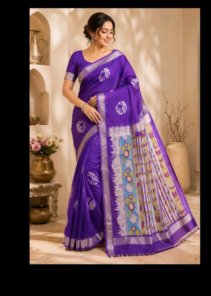 Beautiful Purple Saree with Silver Border
