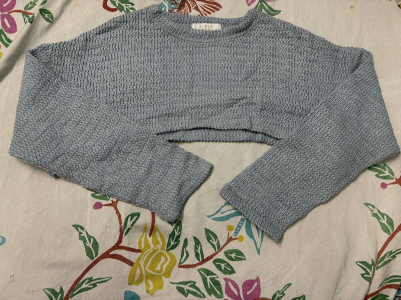 Blue Textured Cropped Sweater bolero