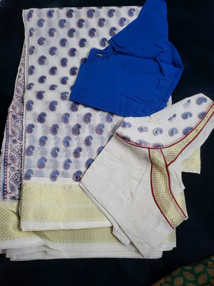 Elegant white and blue saree