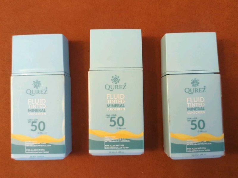 Qurez Fluid Tinted Sunscreen SPF50 (Light)(Pack 3)