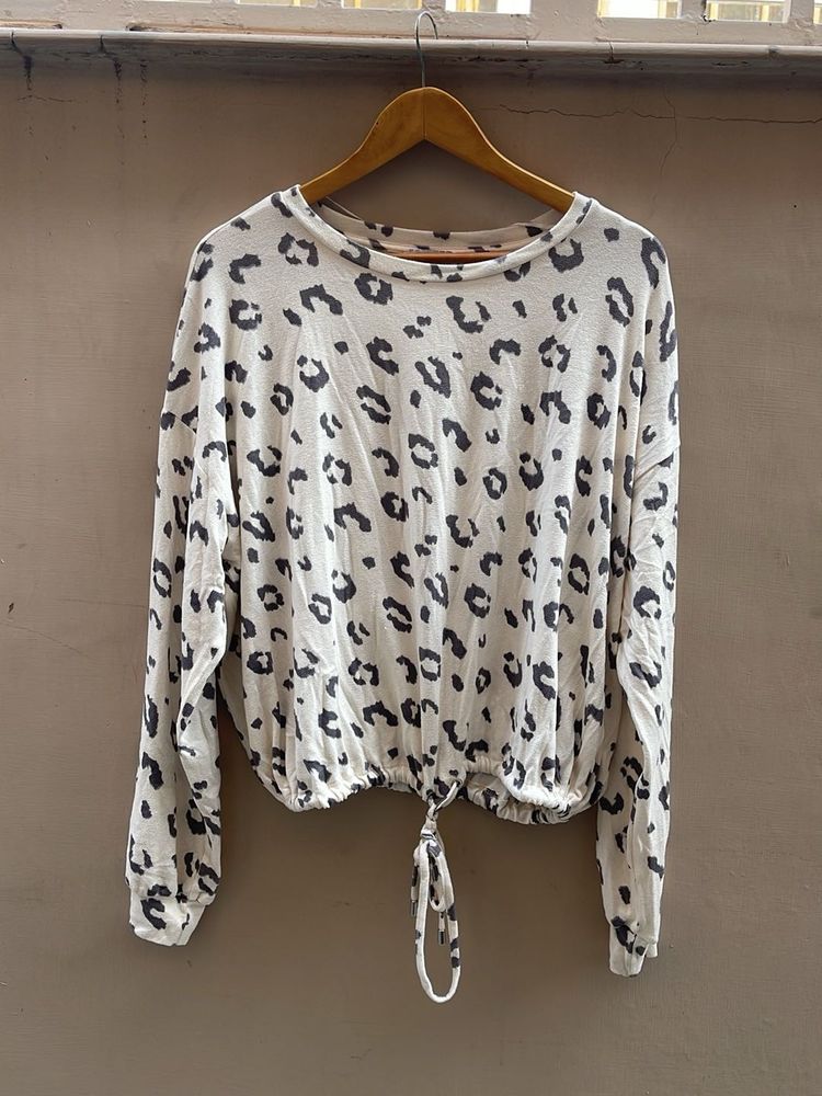 Leopard Print Drawstring Top