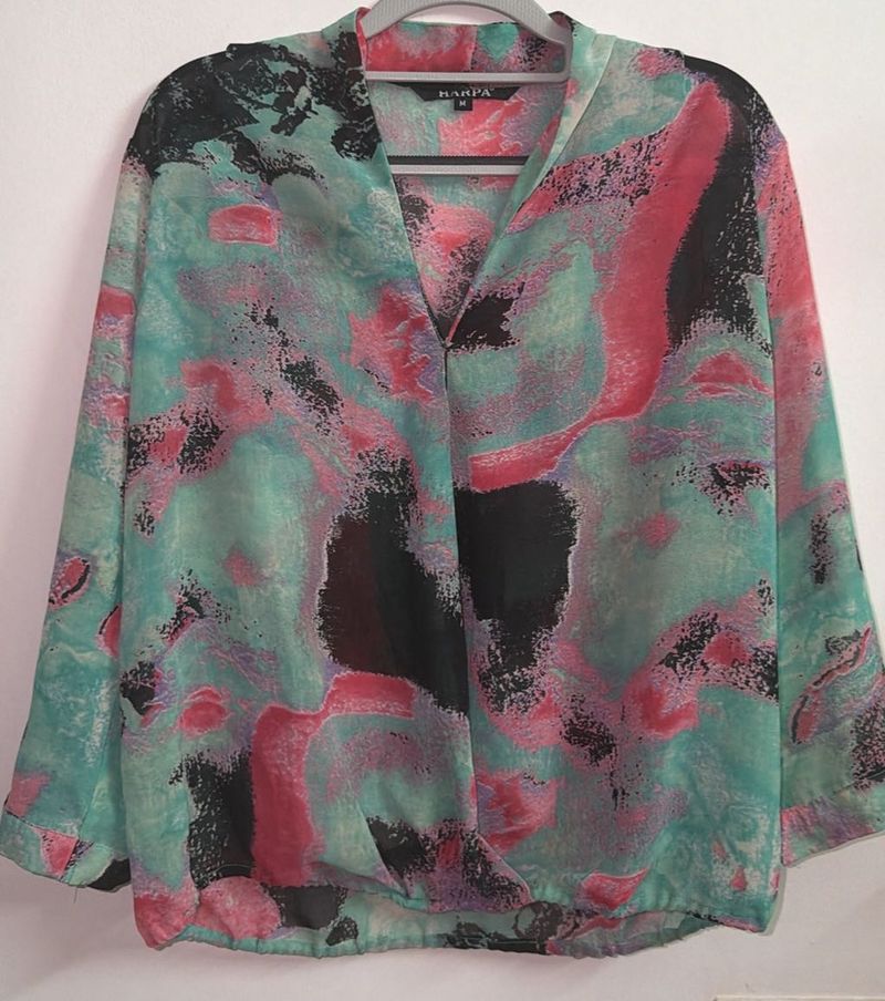 Abstract Print V-Neck Blouse