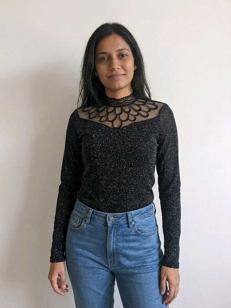 Sparkly Black Mock Neck Top Fixed Price