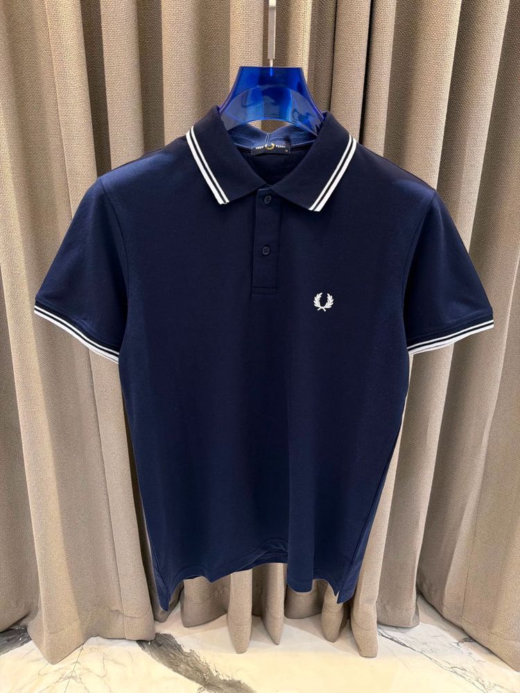FRED PERRY Navy Blue Polo Shirt with White Stripes