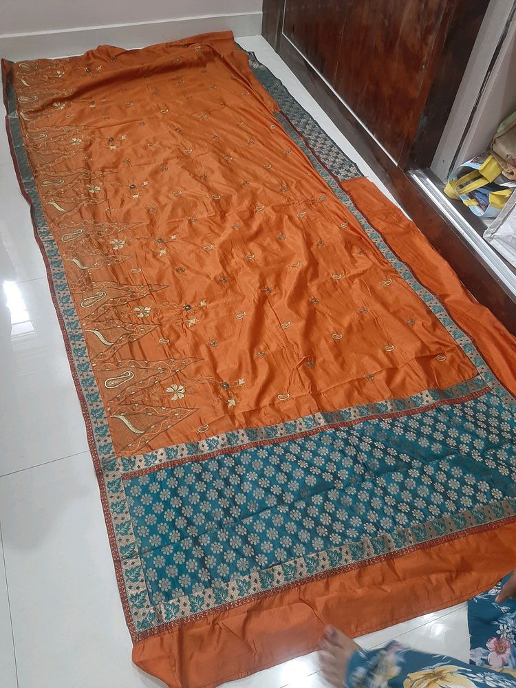 Brown,Blue Saree With Stitched Designer Blouse
