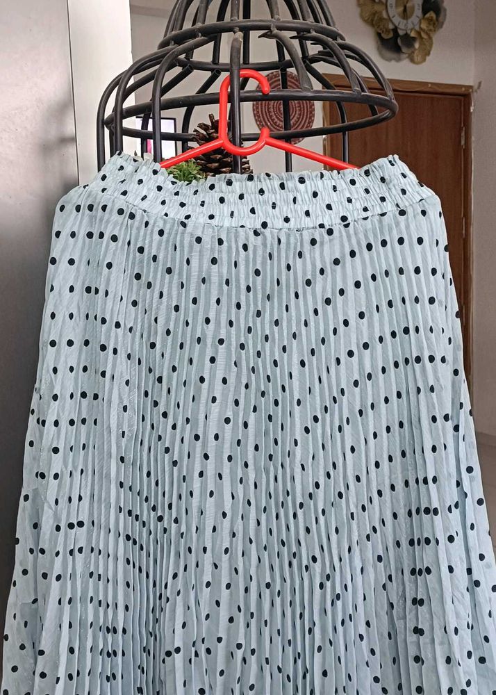 Pleated Polka Dot Midi Skirt