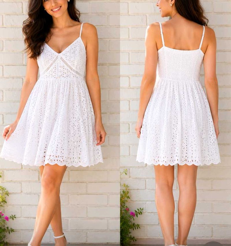 White Eyelet Spaghetti Strap Dress