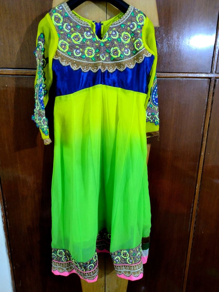 Bright Green &amp; Blue Anarkali Dress