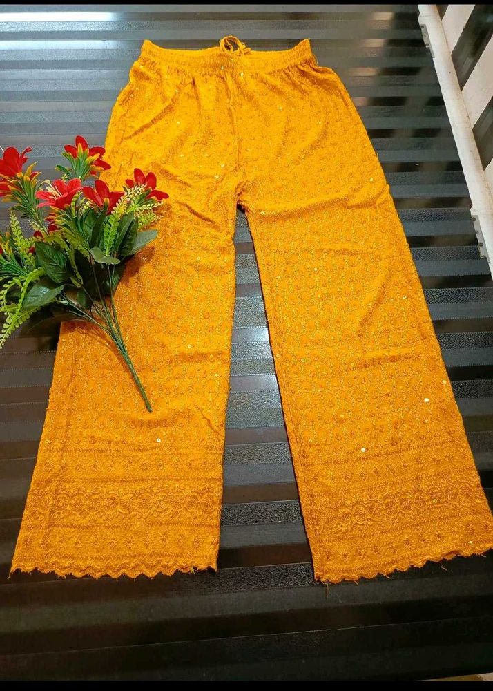 Yellow Chikankari Palazzo Pants