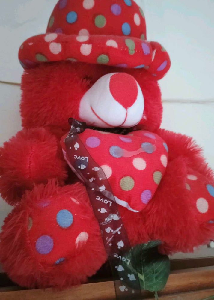 Red Polka Dot Teddy Bear with Heart