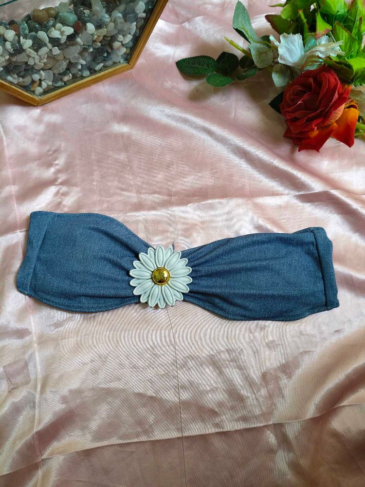 Denim Blue Daisy Bandeau Top