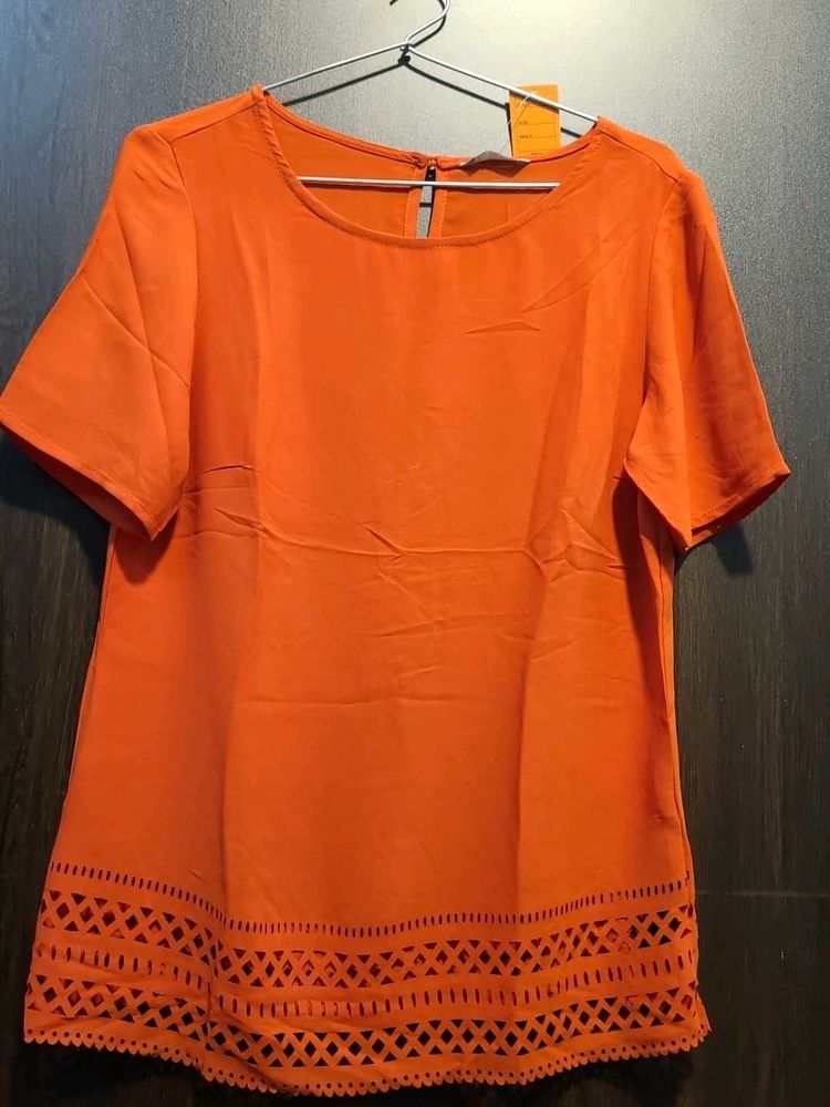 Bright Orange Cutwork Top