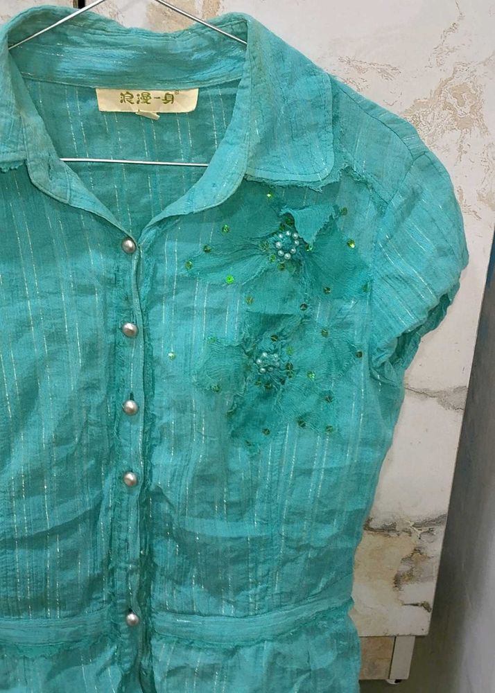 Beautiful Teal Embroidered shirt